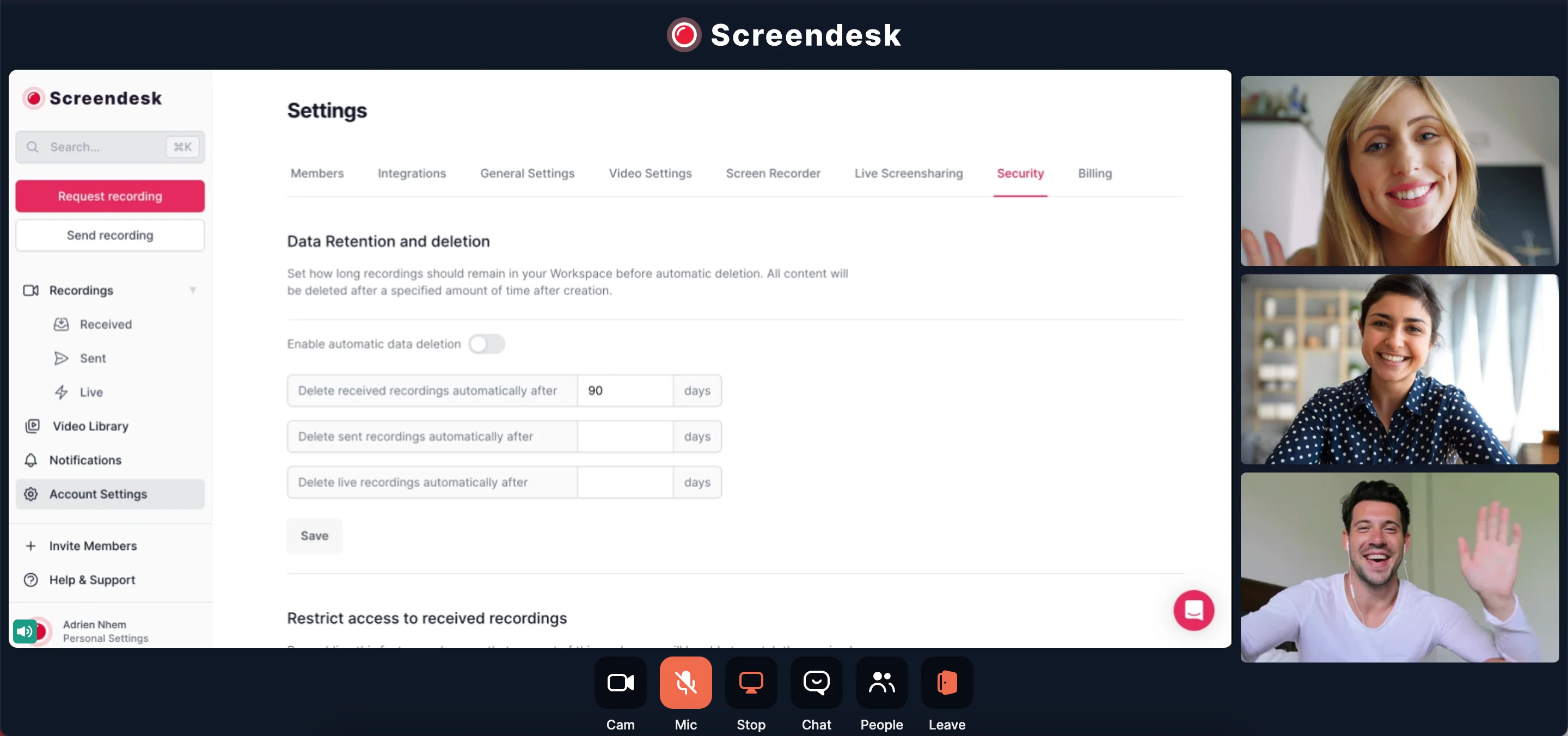 Live video call interface screenshot