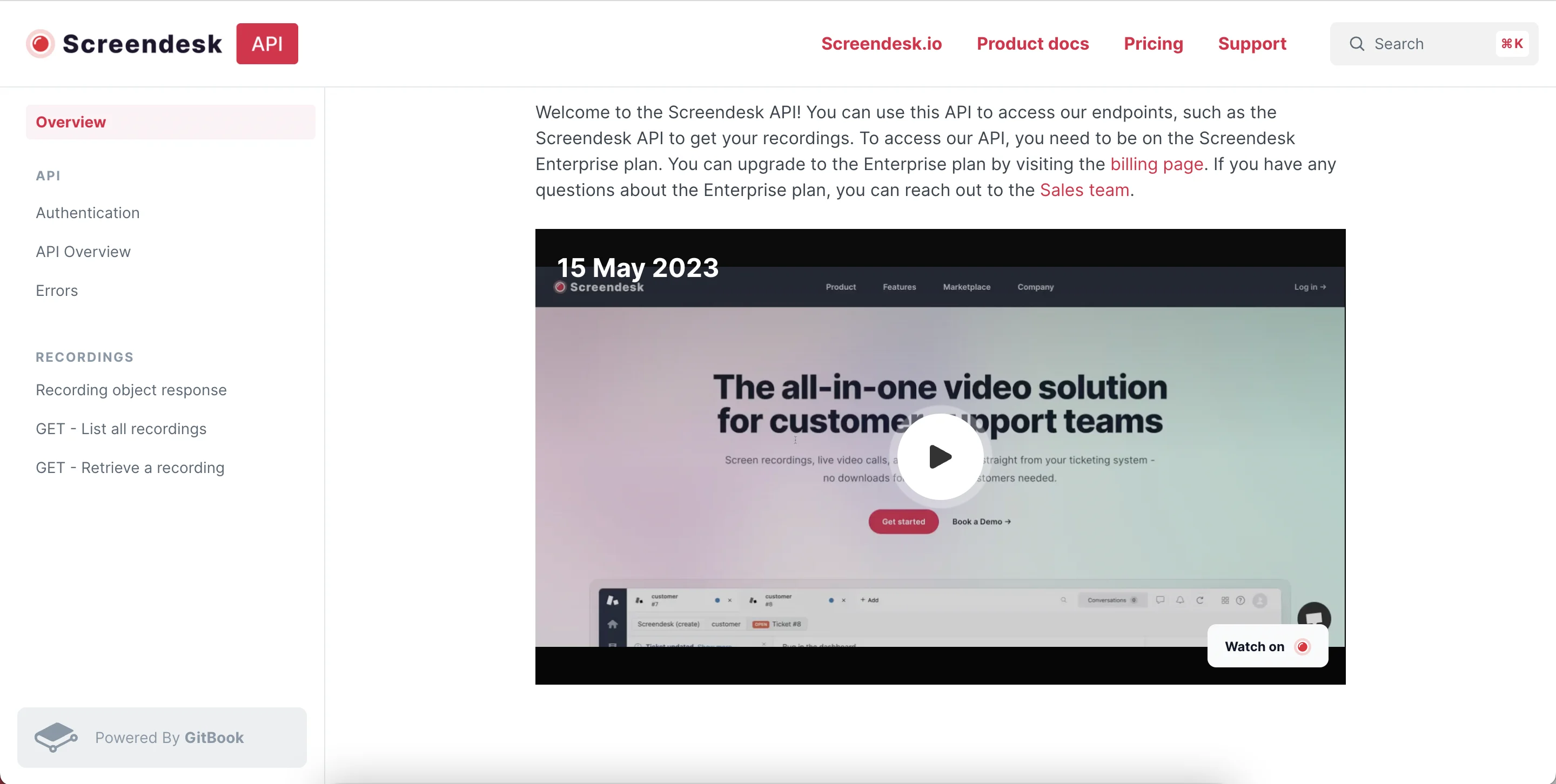 Video library interface screenshot